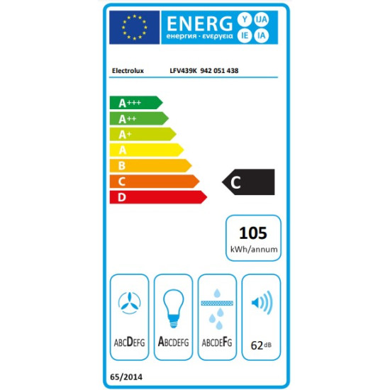 Electrolux LFV439K beépíthető falra szerelhető döntött kürtös konyhai elszívó, 89.8x39.6x95.3 cm, LED világítás, fekete 