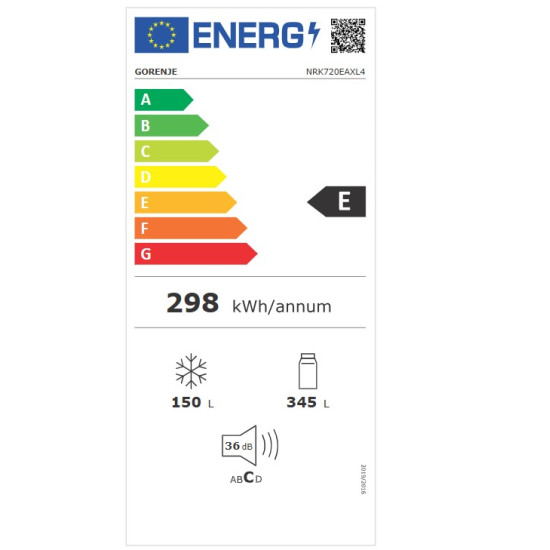 Gorenje NRK720EAXL4 No Frost Plus alulfagyasztós kombinált hűtőszekrény, inverteres kompresszor, 345/150L, szürke, 70.4x69.4x200 cm