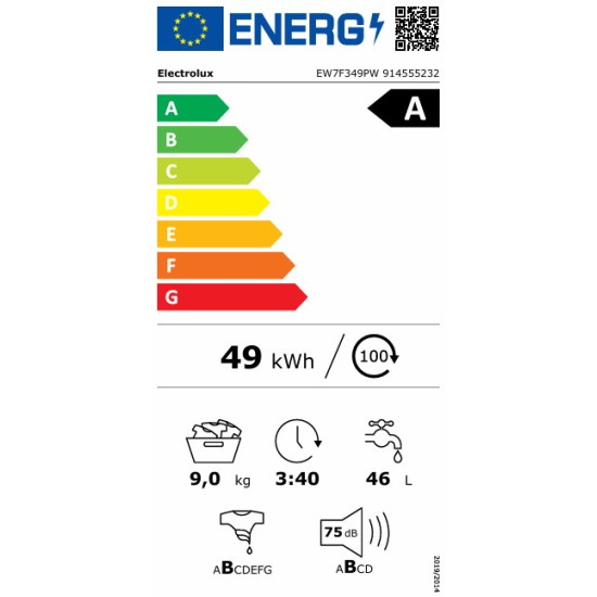 Electrolux EW7F349PW elöltöltős mosógép, ökoinverter motor, gőzfunkció, 9 kg, 59.7x65.8x84.7 cm 