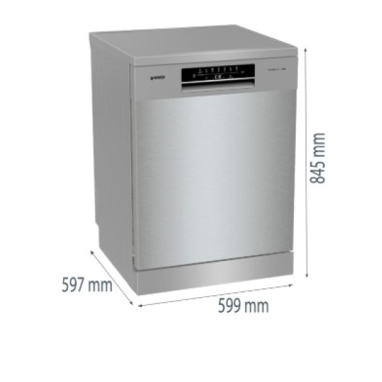 Gorenje GS643E90X mosogatógép, inox,16 teríték, 3 kosár, 59.9x59.7x84.5 cm, inox 