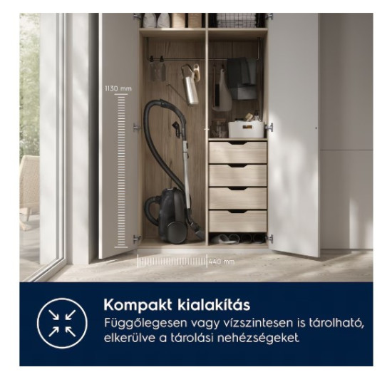 Electrolux EB61A5UG porzsákos porszívó, turbo fej, állatszőr kefe, parketta szívófej, 850W, szürke szín