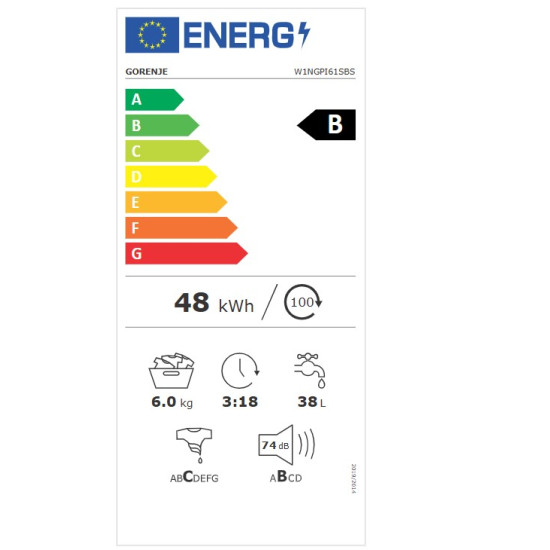 Gorenje W1NGPI61SBS elöltöltős mosógép,6kg,inverter motor,gőz, 60x43.5x85 cm 