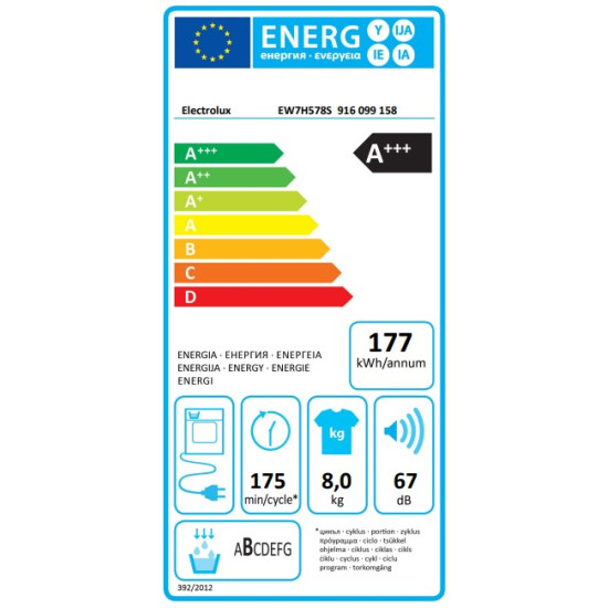 Electrolux EW7H578S hőszivattyús szárítógép, 8kg, 59.6x63.8x85cm, inverter motor, 