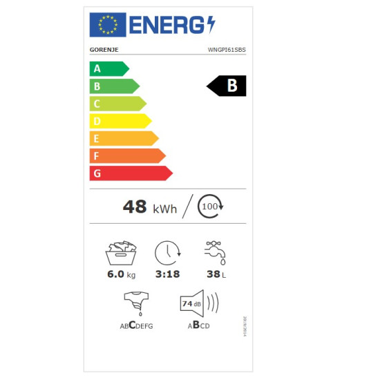 Gorenje WNGPI61SBS elöltöltős mosógép, 6kg, inverter motor, gőz, 60x43.5x85 cm 