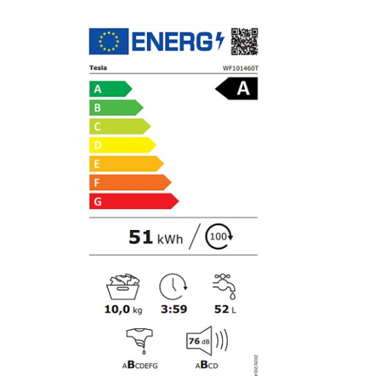 Tesla WF101460T elöltöltős mosógép 10kg,inverter motor,62.5cm mélység, 59.5x62.5x85 cm 