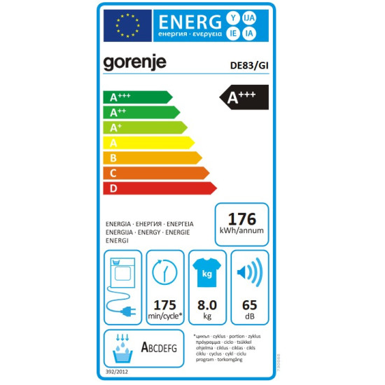 Gorenje DE83/GI hőszivattyús szárítógép, 8kg, inverter motor, 60x62.5x85 cm