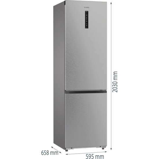 Gorenje NRB620C61X4WFE No Frost Plus alulfagyasztós kombinált hűtőszekrény, 283/130L, WIFI, inverteres kompresszor, 59.5x65.8x203 cm, inox 