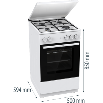 Gorenje GG5A14WJ gáztűzhely, elektromos szikragyújtás, 70L, fém dísztető, 50x59.4x85cm 