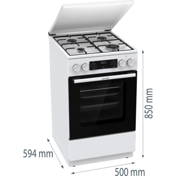 Gorenje GK5C42WJ kombinált tűzhely digitális programórával, fém dísztetővel, 50x59.4x85 cm