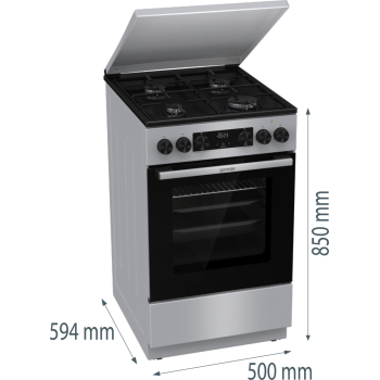Gorenje GK5C42SJ kombinált tűzhely digitális programórával, fém dísztetővel, 62L, szürke 50x59.4x85 cm