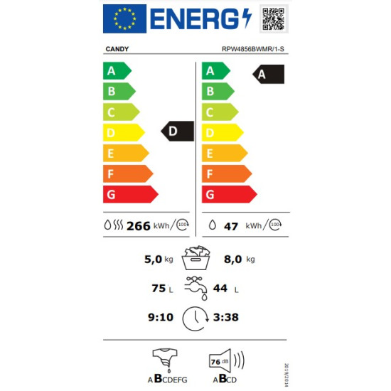 Candy RPW4856BWMR/1-S mosó-szárítógép, 8/5kg, érintőkijelző, inverter motor, WIFI, 60x53x85 cm 