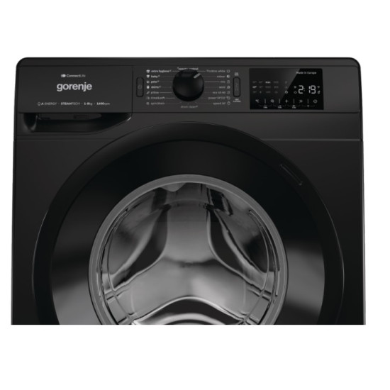 Gorenje WPNEI84A1SW/B elöltöltős mosógép, 8kg, inverter motor, Wifi, gőzfunkció, 60x54.5x85cm, fekete