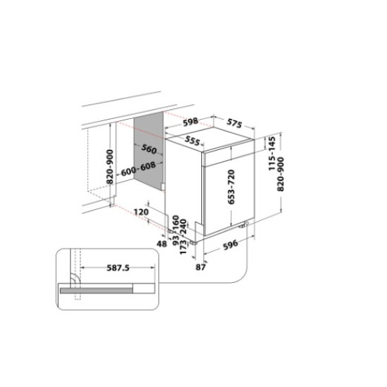 Whirlpool WBC 3C34 PF X beépíthető mosogatógép,14 teríték,59.8x55.5x82cm,inox