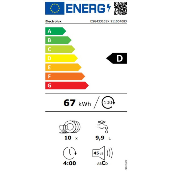 Electrolux ESG43310SX keskeny mosogatógép, 10 terítékes, inverter motor, 3 kosár, automatikus ajtónyitás, 44.6x61.5x85 cm, inox 