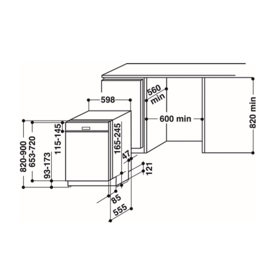 Whirlpool WBO 3T333 P 6.5 X beépíthető mosogatógép,14 teríték,inox,59.8x55.5x82cm