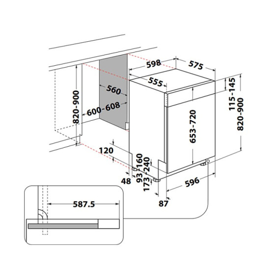 Whirlpool WBO 3T333 P 6.5 X beépíthető mosogatógép,14 teríték,inox,59.8x55.5x82cm