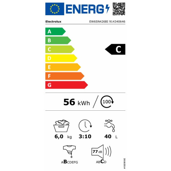 Electrolux EW6SN426BI keskeny elöltöltős mosógép, inverter motor,6kg, 59.5x41.1x84.3 cm 