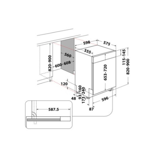 Whirlpool WBO 3T133 PF X beépíthető mosogatógép,14 teríték,inox,59.8x55.5x82cm