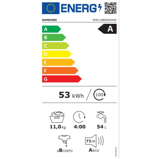 Samsung WW11BB504DAWS6 elöltöltős mosógép,11kg,Digitális Inverter motor,60x60x85cm,gőz,Wifi 