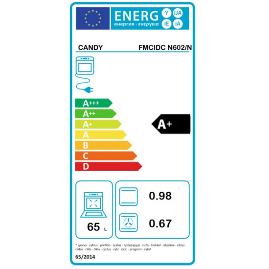 Candy FMCIDC N602/CA beépíthető sütő,65L,fekete,59.5x56.8x59.5cm