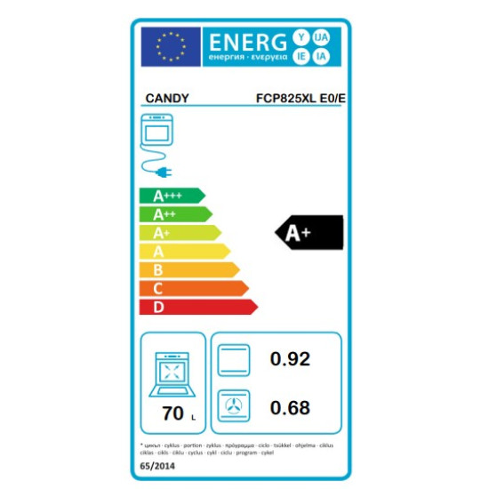 Candy FCP825XL E0/E beépíthető pirolitikus sütő,inox/fekete,teleszkópos sütősín,70L,59.5x59.5x56.8cm