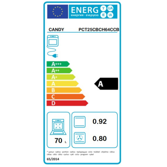 Candy PCT25CBCH64CCB beépíthető hőlégkeveréses sütő 70L,fekete+4 főzőzónás beépíthető kerámialap szett 