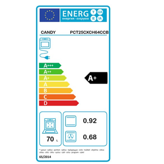 Candy PCT25CXCH64CCB beépíthető hőlégkeveréses sütő 70L,inox+4 főzőzónás beépíthető kerámialap szett