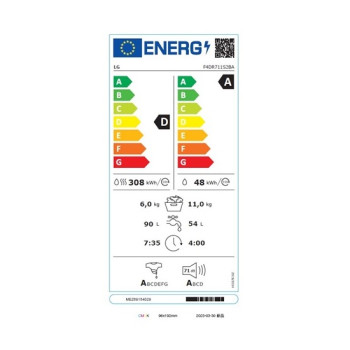 LG F4DR711S2BA mosó-szárítógép,11/6kg,TurboWash™360, AI DD™,Wifi,fekete acél szín,gőz technológia,Inverter DirectDrive motor,60x56.5x85 cm 