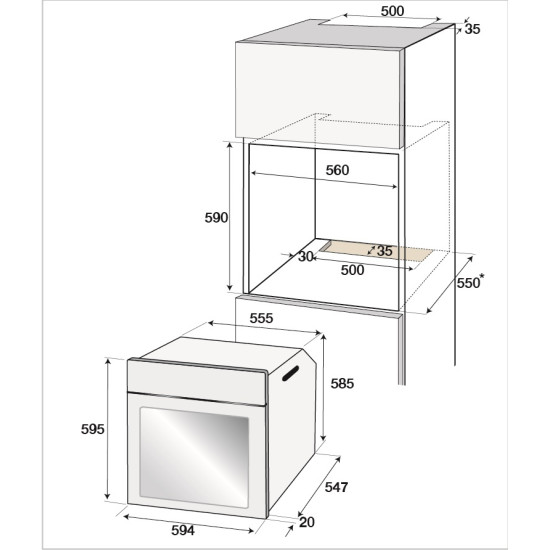 Beko BVR-35500 XMS beépíthető sütő kettős ventilátorral, 80l, fekete/inox, katalitikus hátfallal BVR35500XMS 