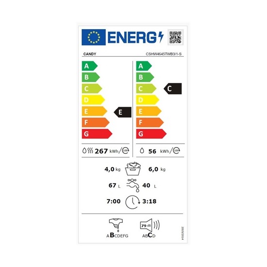 Candy CSHW4645TWB3/1-S mosó-szárítógép,6/4kg,gőz,Wifi,60x45x85cm