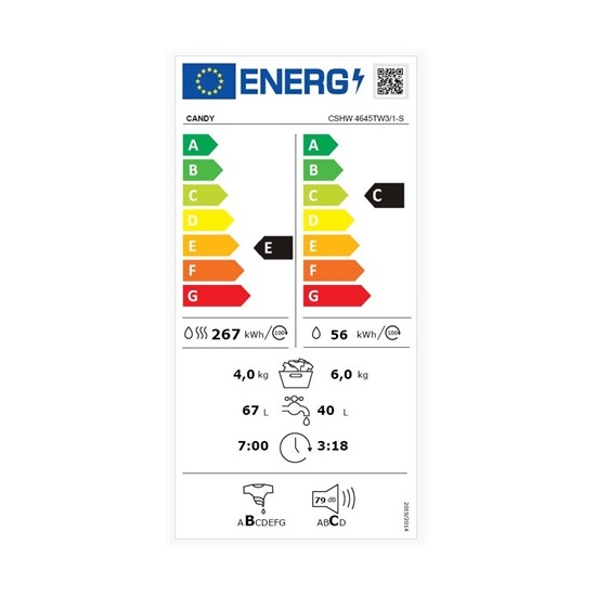 Candy CSHW 4645TW3/1-S mosó-szárítógép,6/4kg,gőz,60x45x85cm,Wifi 