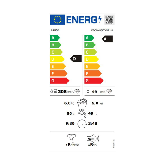 Candy CSOW4966TWM/1-S mosó-szárítógép,9/6kg,Smart Pro inverter motor,gőz funkció,60x58x85cm