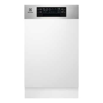 Electrolux EEM43300IX beépíthető kezelőpaneles 10 terítékes keskeny mosogatógép, 3kosár, automatikus ajtónyitás, inverter motor, 44.6x57x81.8cm, inox 