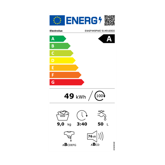 Electrolux EW6F449PWE elöltöltős mosógép,9kg,ökoinverter motor,59.7x65.8x84.7cm