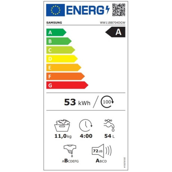 Samsung WW11BB704DGWS6 elöltöltős mosógép,11kg,Wifi,gőzfunkció,inverter motor,60x60x85cm