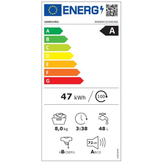 Samsung WW80CGC04DABLE elöltöltős mosógép,8kg,Wifi,fekete,gőzfunkció,inverter motor,60x63x85cm