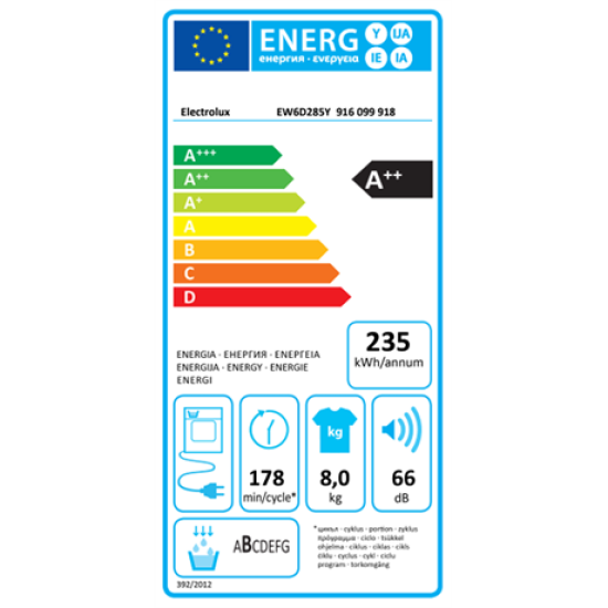 Electrolux EW6D285Y hőszivattyús szárítógép, 8kg, 59.6x63.8x85cm 