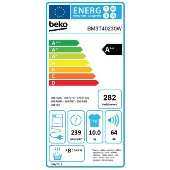 Beko BM3T40230W hőszivattyús szárítógép, 10kg, 59.8x60.7x84.6cm