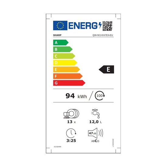 Sharp QW-NI14I47EX-EU teljesen beépíthető mosogatógép,13 teríték,inox,59.8x55x82cm