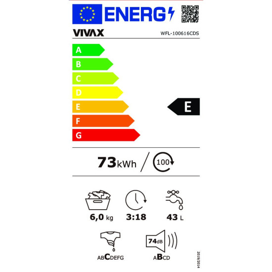 Vivax WFL-100616CDS keskeny elöltöltős mosógép, 6kg, LED kijelző, 59.5x44x85 cm