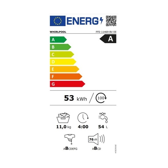 Whirlpool FFD 11469 BV EE elöltöltős mosógép, 11kg, inverter motor, 59.5x60.5x85cm 