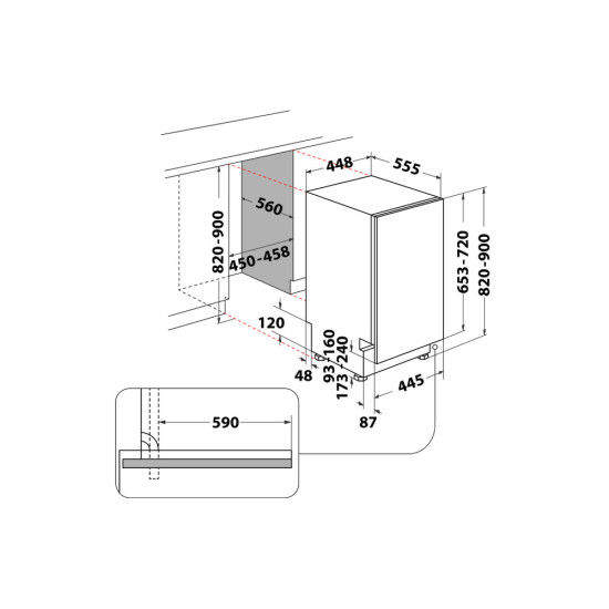 Whirlpool WSIO 3O34 PFE X teljesen beépíthető keskeny mosogatógép,10 teríték,inox,44.8x55.5x82cm