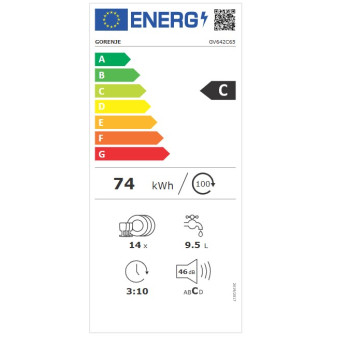 Gorenje GV642C65 teljesen beépíthető mosogatógép, 16 terítékes, automatikus ajtónyitás, 59.8x55.5x81.6 cm 