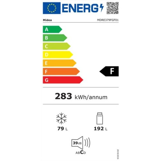 Midea MDRE379FGF01 beépíthető alulfagyasztós kombinált hűtőszekrény, 192/79L 