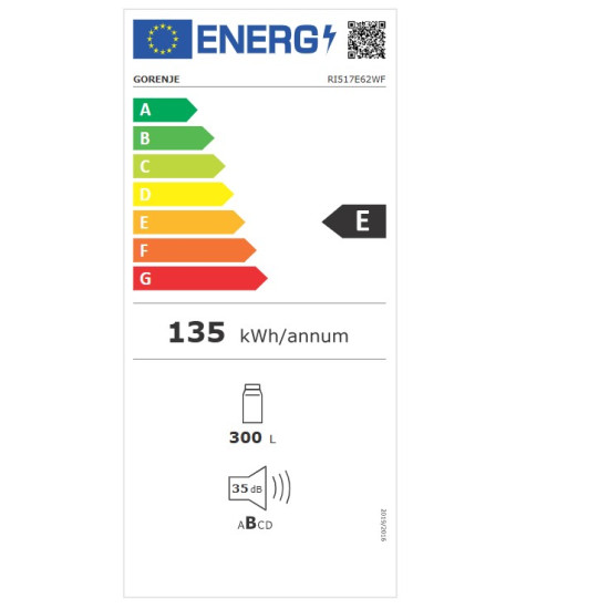Gorenje RI517E62WF beépíthető egyajtós hűtőszekrény, 300L, WIFI, inverteres kompresszor, 54x54.5x177.2 cm 