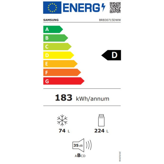 Samsung BRB30715DWW/EF No Frost beépíthető kombinált alulfagyasztós hűtőszekrény D energia 193.5cm