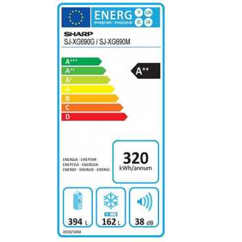 Sharp SJXG690MSL felülfagyasztós kombinált hűtőszekrény, 394/162L, 82x72x186 cm, inox 