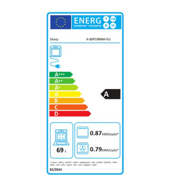 Sharp K-60P19BNM-EU beépíthető sütő, 69L, fekete, 59.5x57.5x59.5 cm, K60P19BNMEU