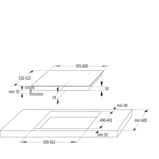 Gorenje GI6442BSCWF beépíthető indukciós kerámialap Bridge összekapcsolható főzőzónával, 59.5x52x5.4 cm, fekete 