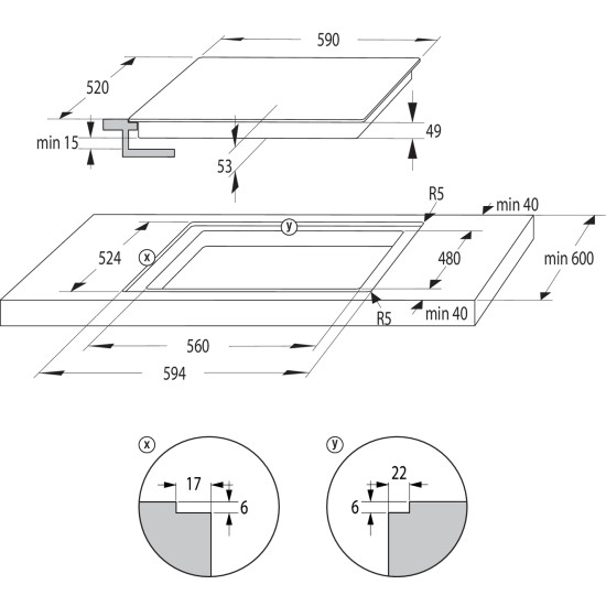 Gorenje GI6432BSCE beépíthető indukciós kerámialap Bridge összekapcsolható főzőzónával, 59x52x5.3 cm, fekete